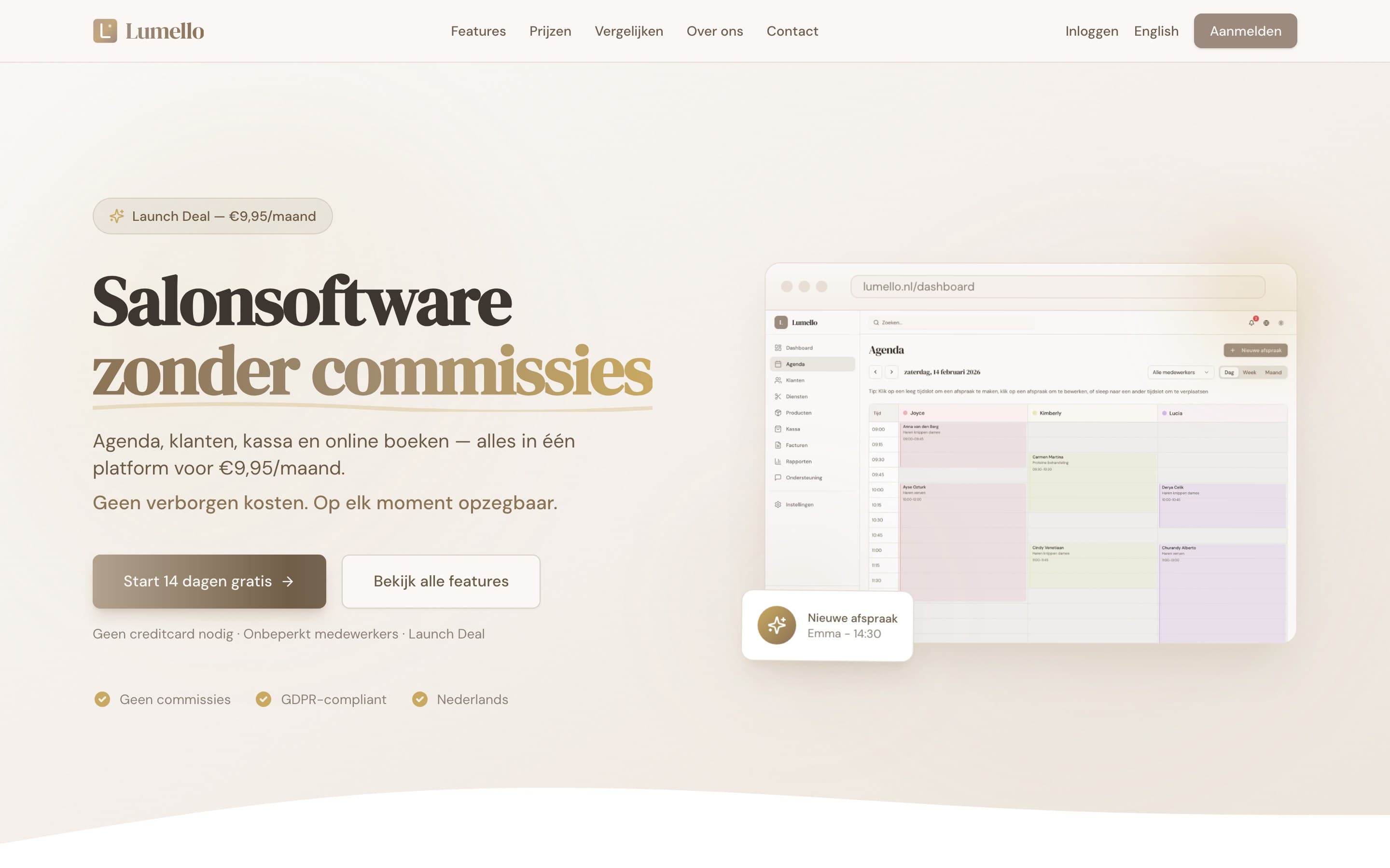 Lumello — salonsoftware zonder commissies, €9,95 per maand